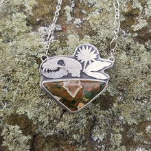 Badger Skull Necklace with Arrowleaf Balsamroot and Rainforest Jasper