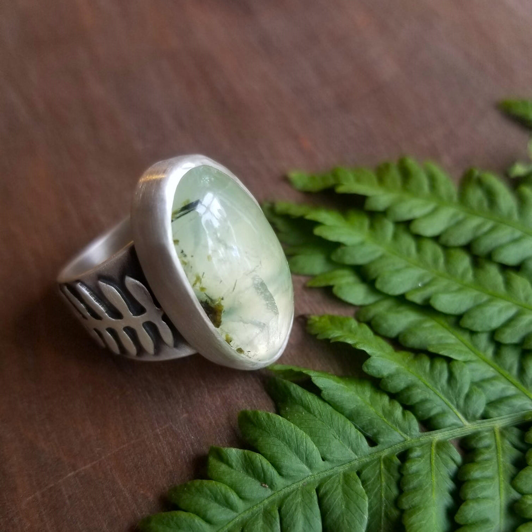 Fern and Prehnite Ring, Size 8