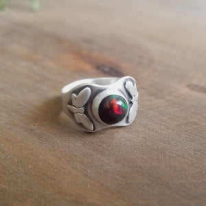 Black Opal Moth Ring, Size 6