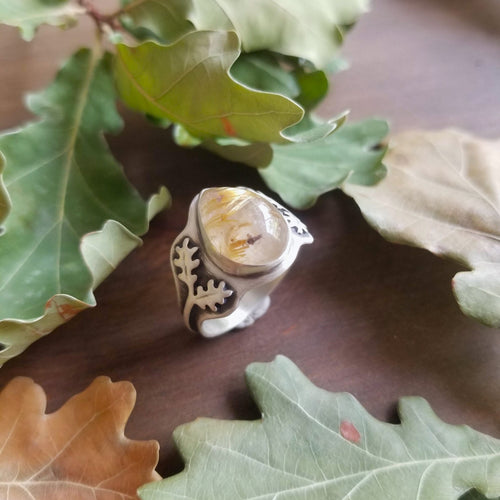 Oak Leaf Rutile Quartz Ring Size 9.5