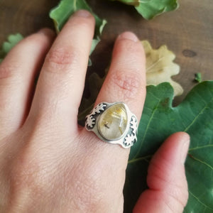 Oak Leaf Rutile Quartz Ring Size 9.5
