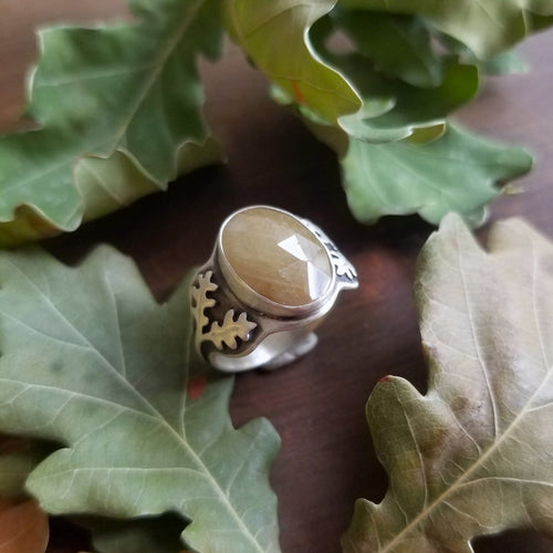 Oak Leaf Yellow Sapphire Ring Size 8