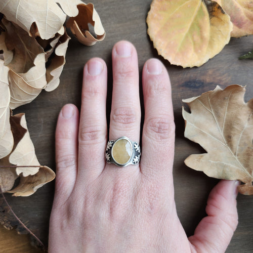 Oak Leaf Yellow Sapphire Ring Size 8