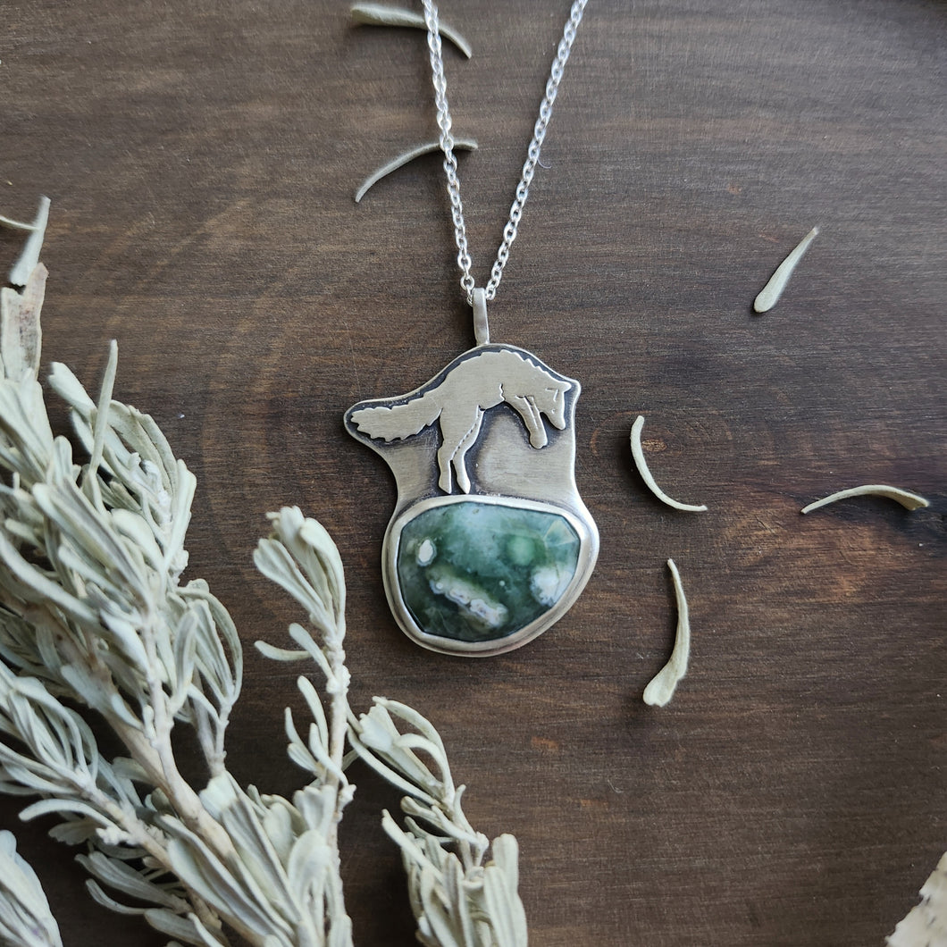 Jumping Coyote and Ocean Jasper Necklace