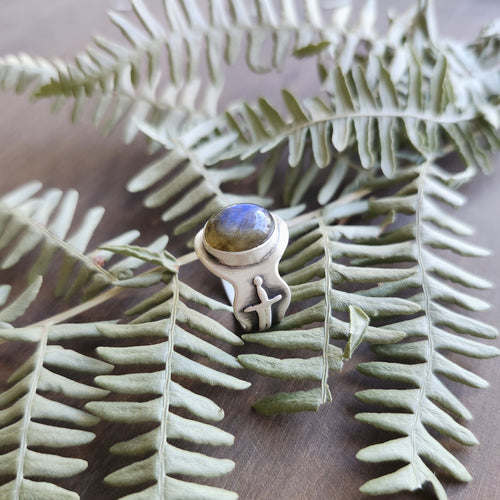 Labradorite Sword Ring, size 7