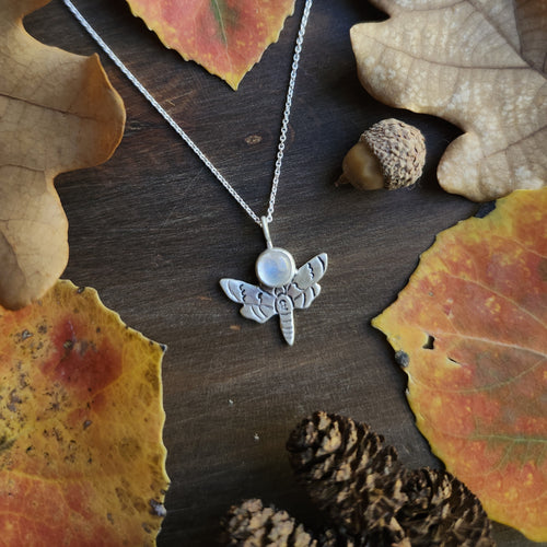Tiny Death's Head Moth Moonstone Necklace