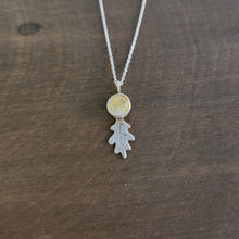 Tiny Oak Leaf Necklace with Golden Rutile Quartz