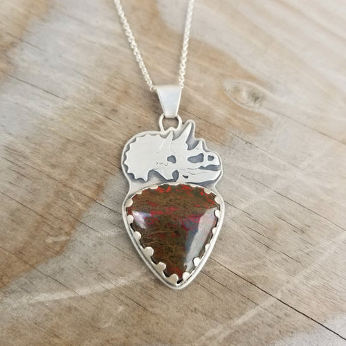 silver triceratops skull dinosaur bone necklace
