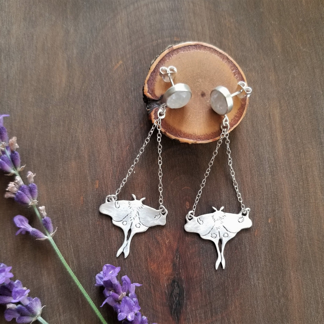 Luna Moth Moonstone Earrings
