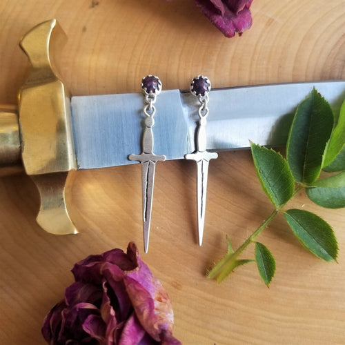 Black Opal Dagger Stud Earrings