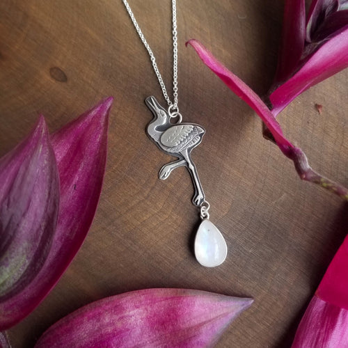 Sandhill Crane and Moonstone Necklace