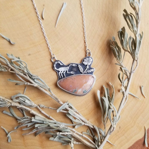 Scorpion and Primrose Necklace with Ocean Jasper