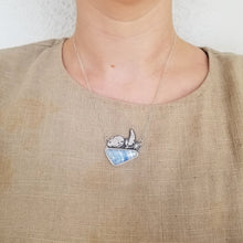 Bobcat Skull and Lupine Necklace with Blue Agate