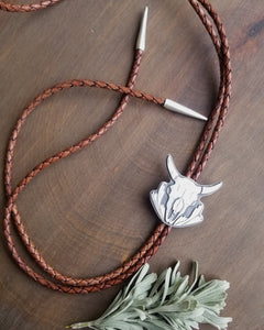 Bison Skull and Sagebrush Bolo Tie