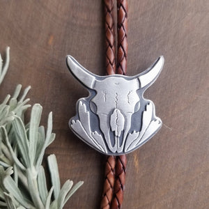 Bison Skull and Sagebrush Bolo Tie