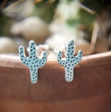 silver saguaro cactus stud earrings closeup